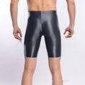 Man's plus size shiny nylon sports shorts in multiple colour options on a size chart.