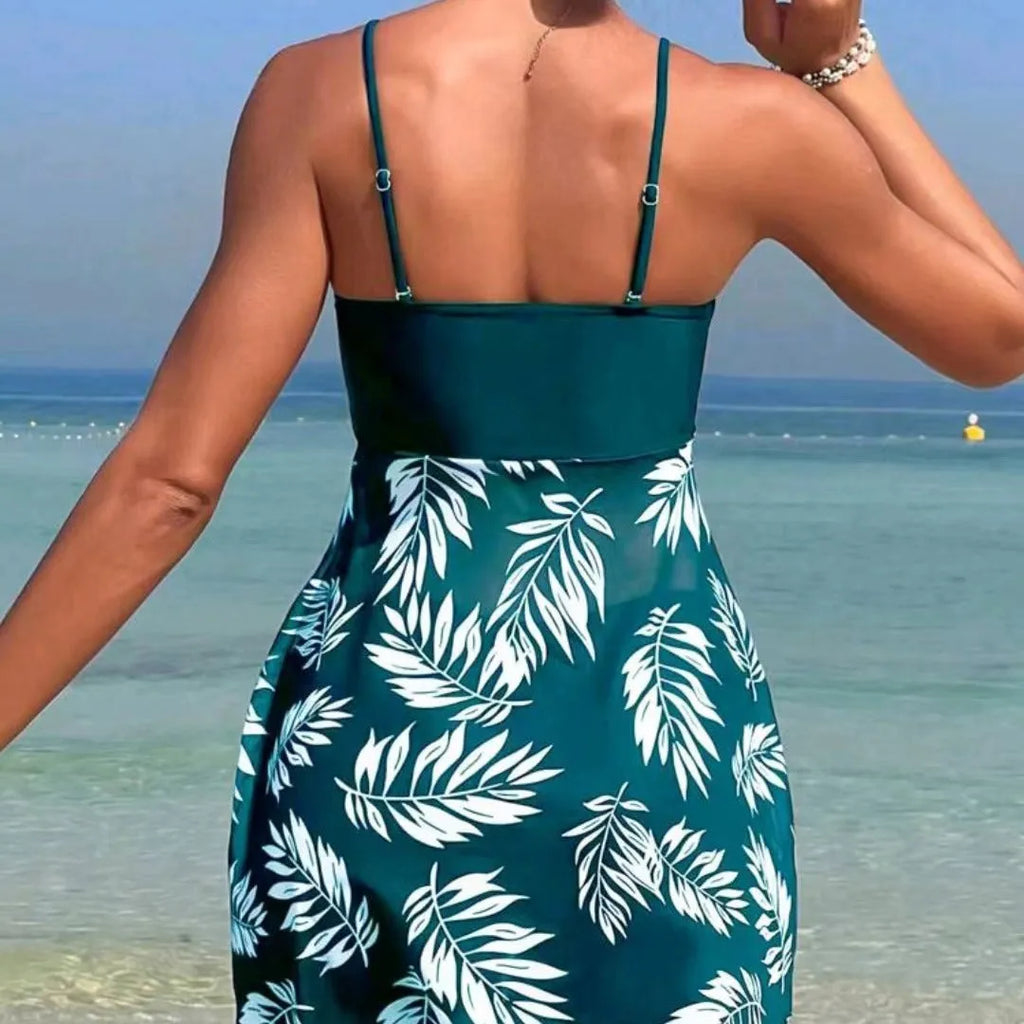 Women's high waist swim briefs in peacock green with mesh lining and split boxer design