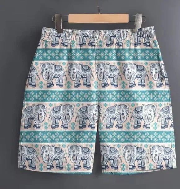 Men's polyester casual sports shorts in multiple patterns including stripes and camouflage