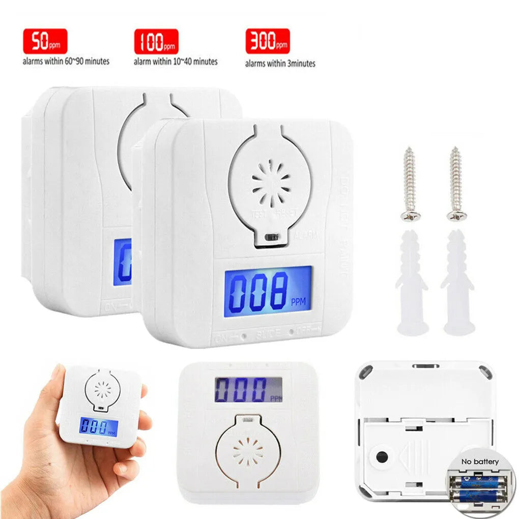 White carbon monoxide alarm for wall mounting with wireless communication and audible alarm