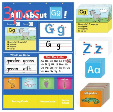 Alphabet learning sleeve table chart with educational cards for early years literacy development