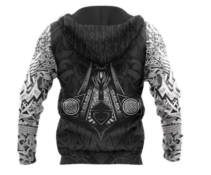 Black Viking Odin 3D tattoo printed hoodie for men and women streetwear unisex sweatshirt