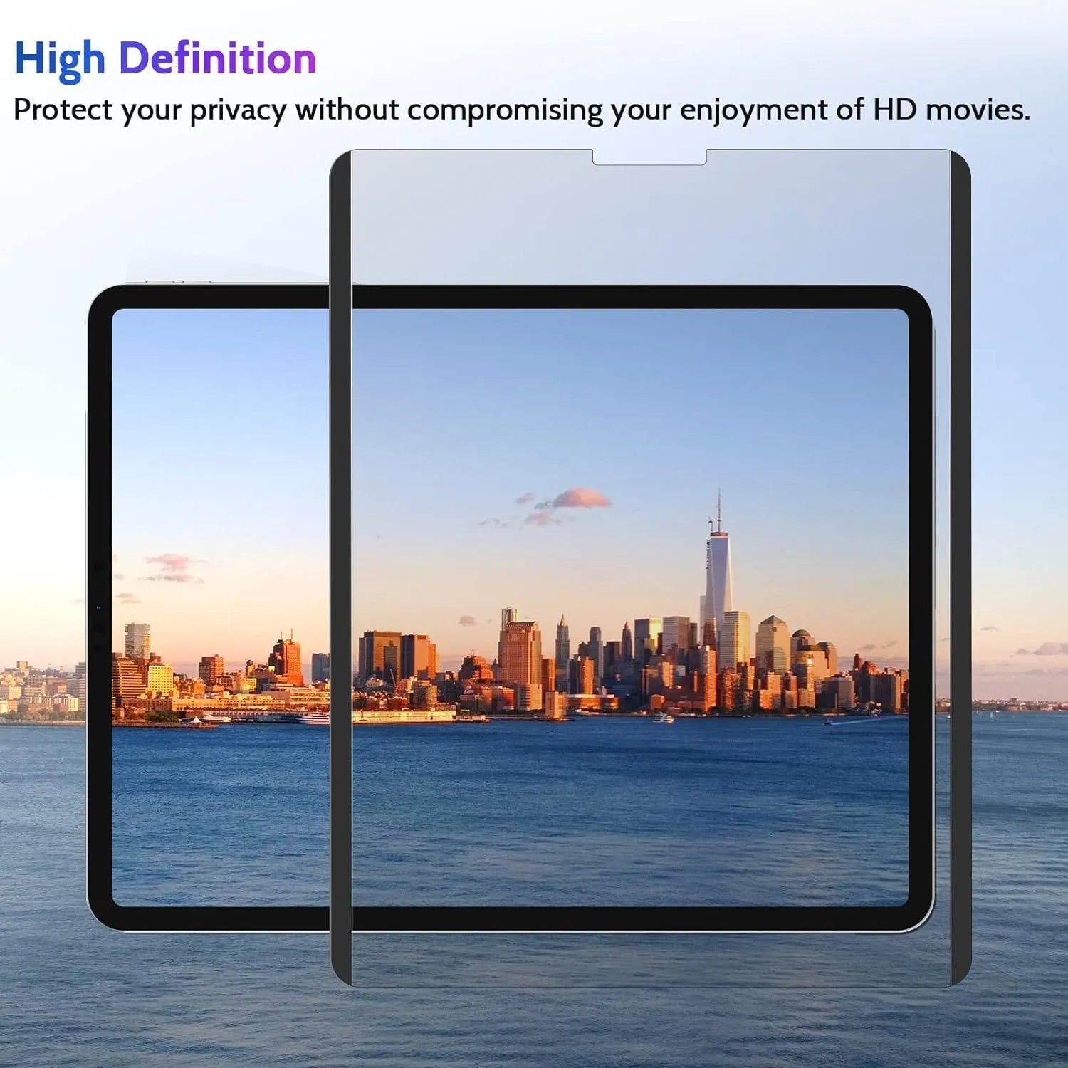 Magnetic iPad privacy screen protector with paper-like texture and magnetic storage clip for multiple iPad models