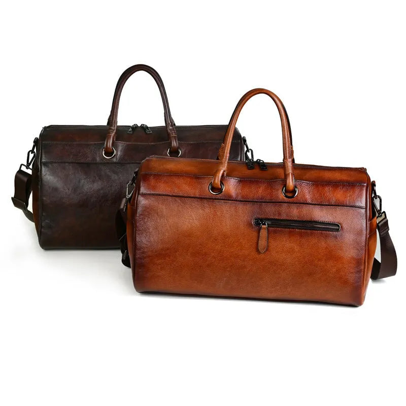 Handmade retro leather bag in vintage brown colour with below 20L capacity