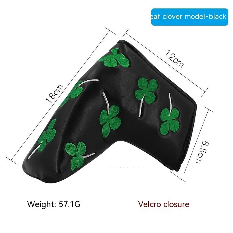 Golf straight bar putter sleeve in various designs including four-leaf clover, smiley face, and animal styles.