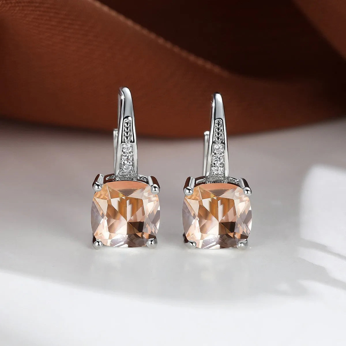 Square zircon geometric ear hook earrings in electroplated copper with Korean style design