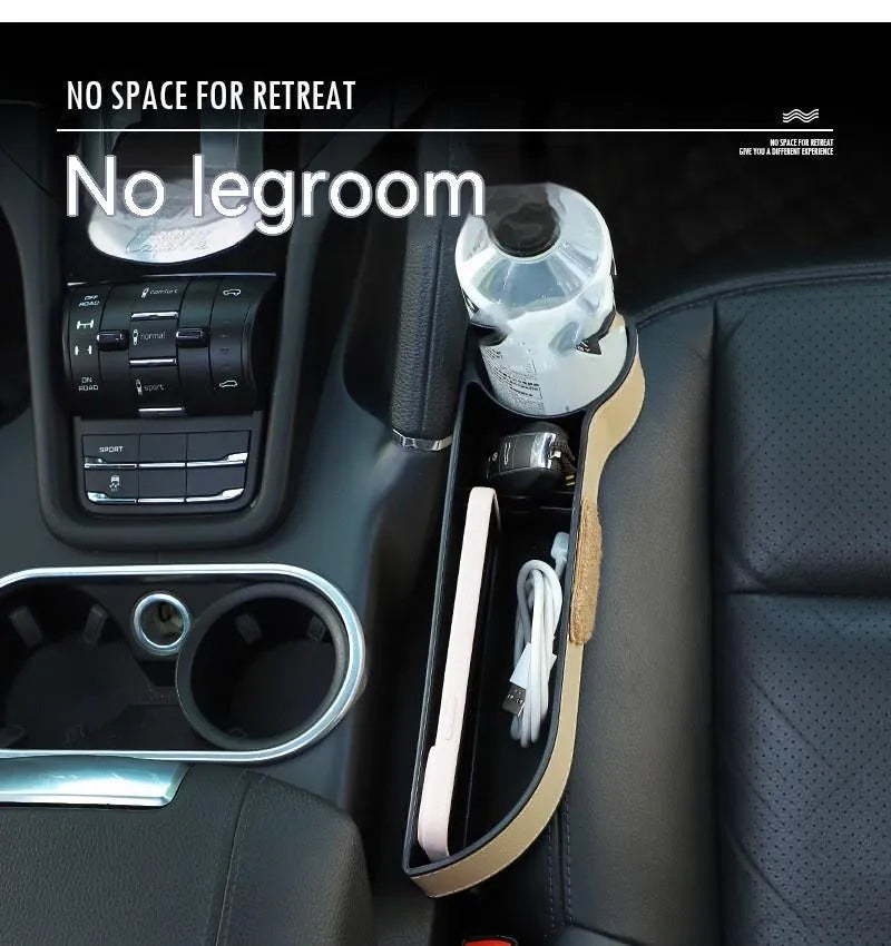 Leather car seat gap storage box with cartoon bear design for holding phone and keys