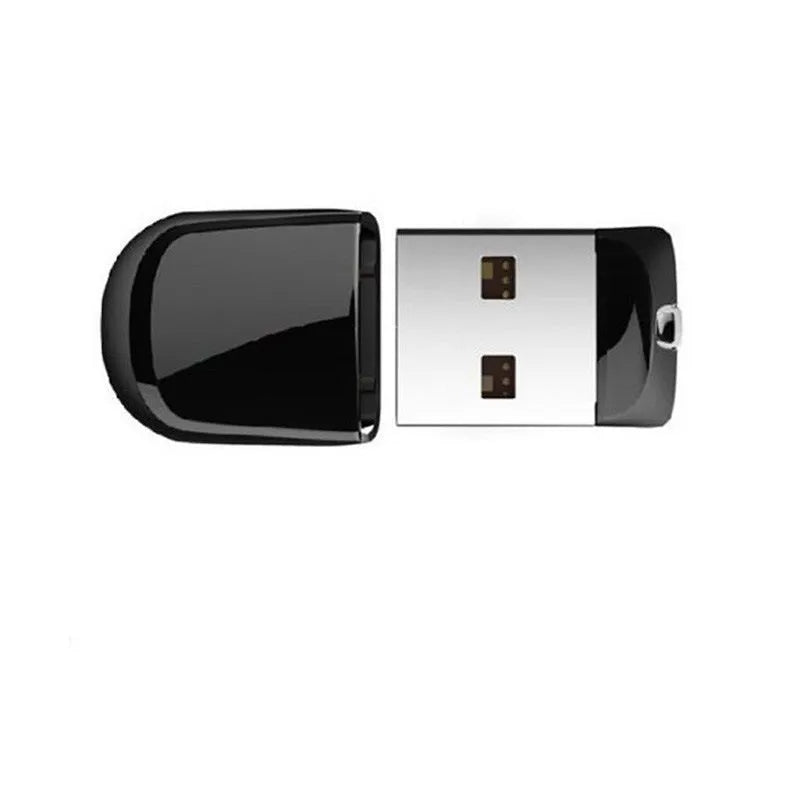 Black USB 2.0 flash drive with plastic shell, 2GB capacity, compact 2.3 x 1.5 x 0.8 cm size