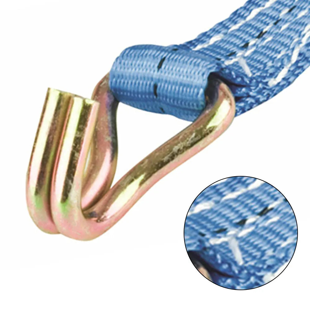 Ratchet tensioner double hook binding strap with steel triangle hooks and polyester webbing