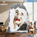 Custom purple sequins backpack with dog photo print and drawstring closure