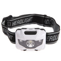 Black cat eye design LED headlamp head torch with white and red lights on an adjustable strap.