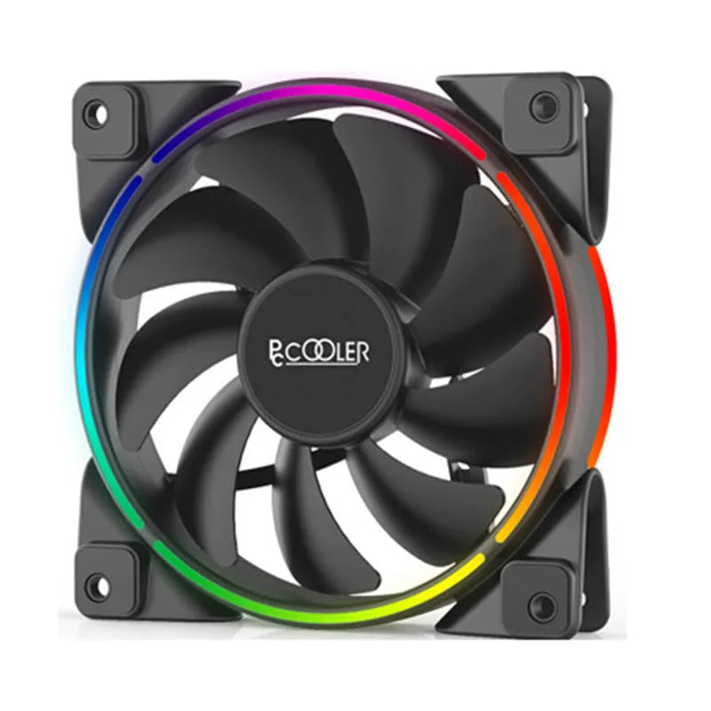 Three black 120mm RGB computer case cooling fans with fan blades and square frame.
