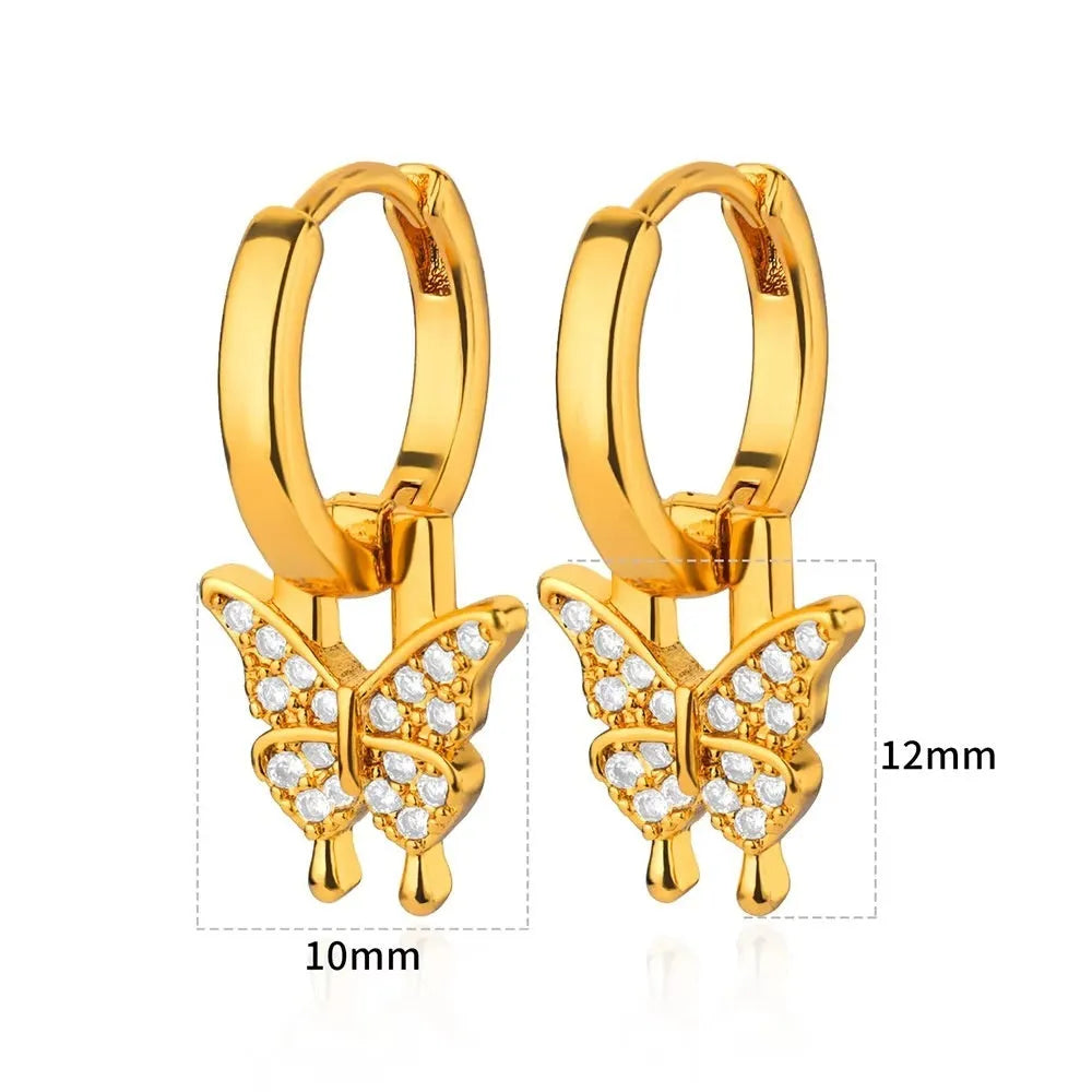 Women's geometric butterfly earrings with heart, star and bow shapes in copper