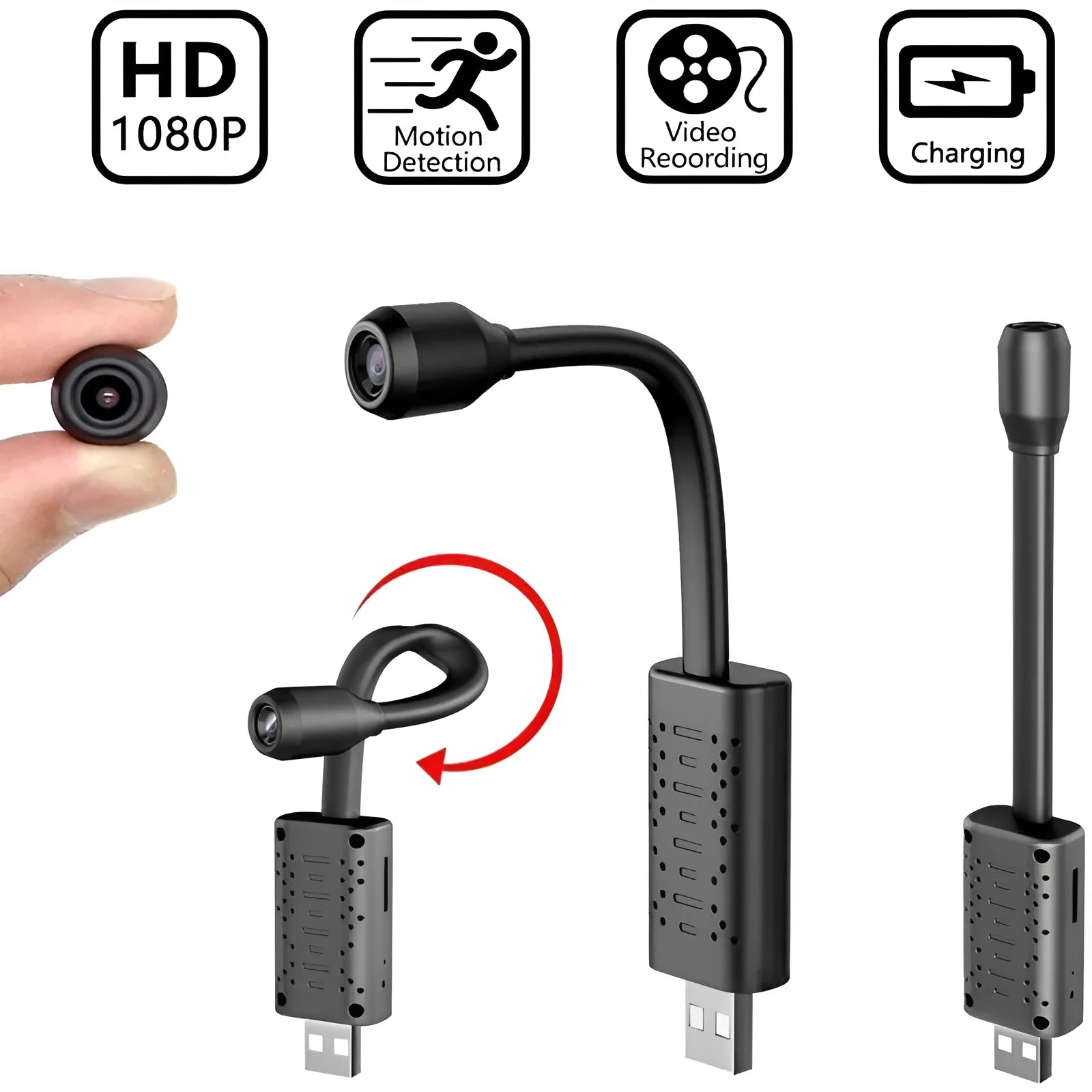 V380 wireless USB HD camera in black, showing compact rectangular design.