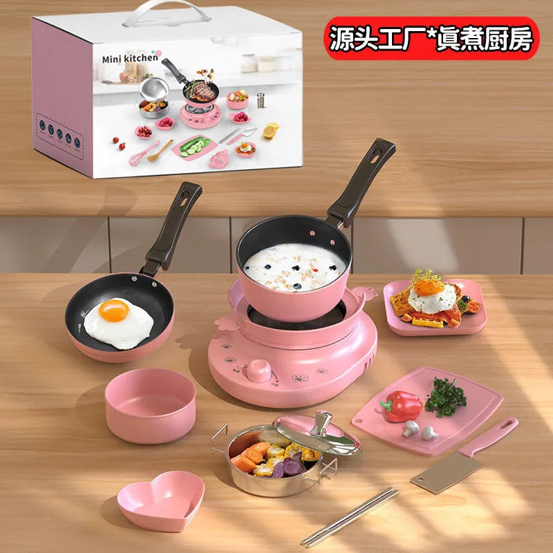 22-piece mini kitchen set cooking toy in pink with accessories