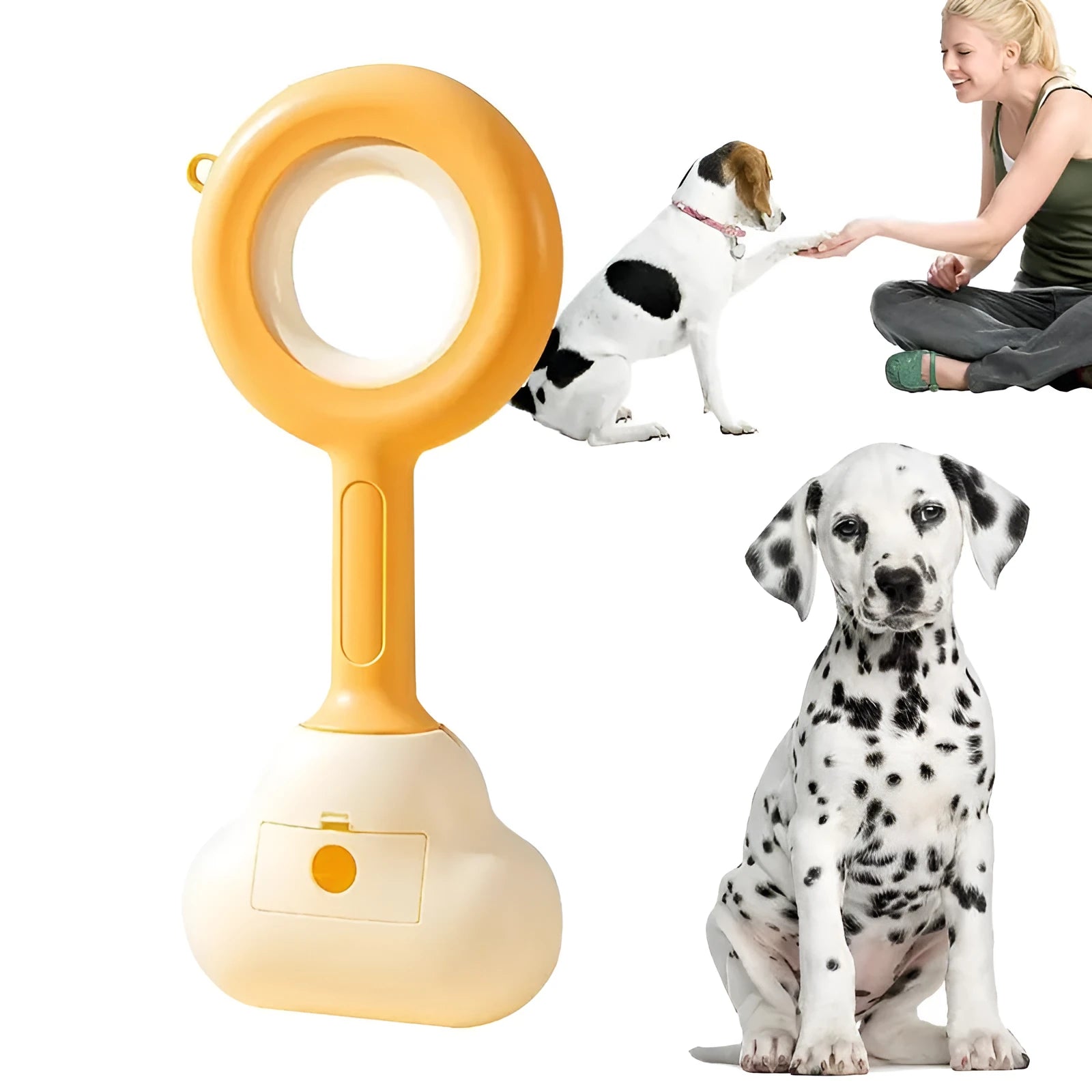Blue cloud shape jaw dog pooper scooper on a lawn