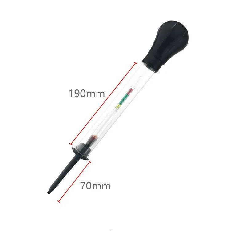 Electrohydraulic hydrometer for automotive battery electrolyte density testing with glass construction