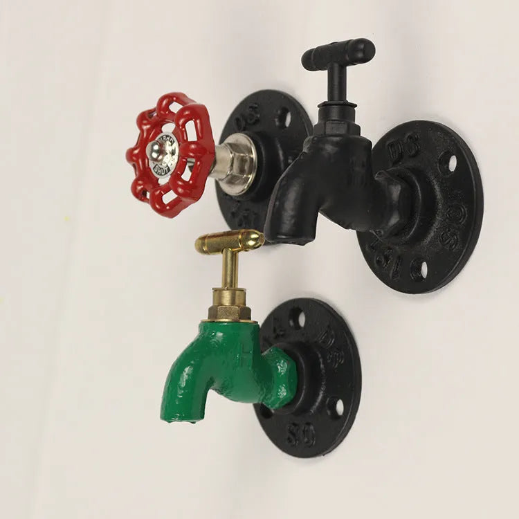 Metal wall-mounted water pipe style towel rack hook in black, green, or red polished finish.