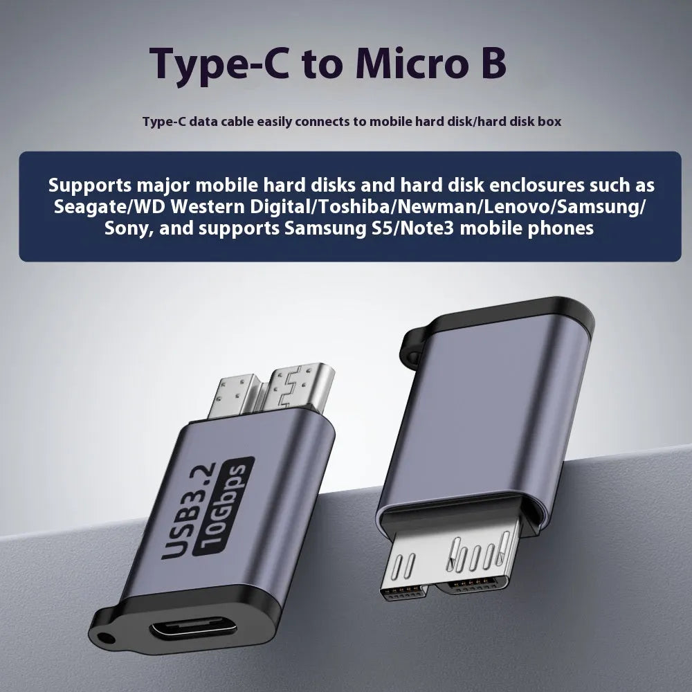 Close-up of a USB AM to Micro-B adapter cable with labelled Micro001, Micro002, Micro003, and Micro004 interface options.