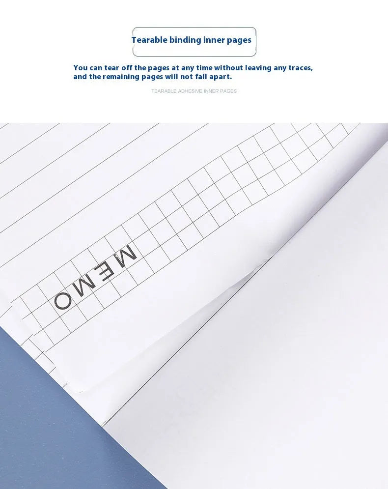 A4 tearable notebook with grid-lined ivory pages and a paper cover.