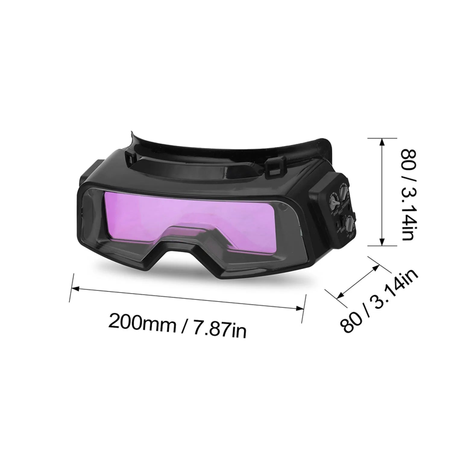 Black automatic darkening welding mask with adjustable shade range and 122.5x35mm viewing area