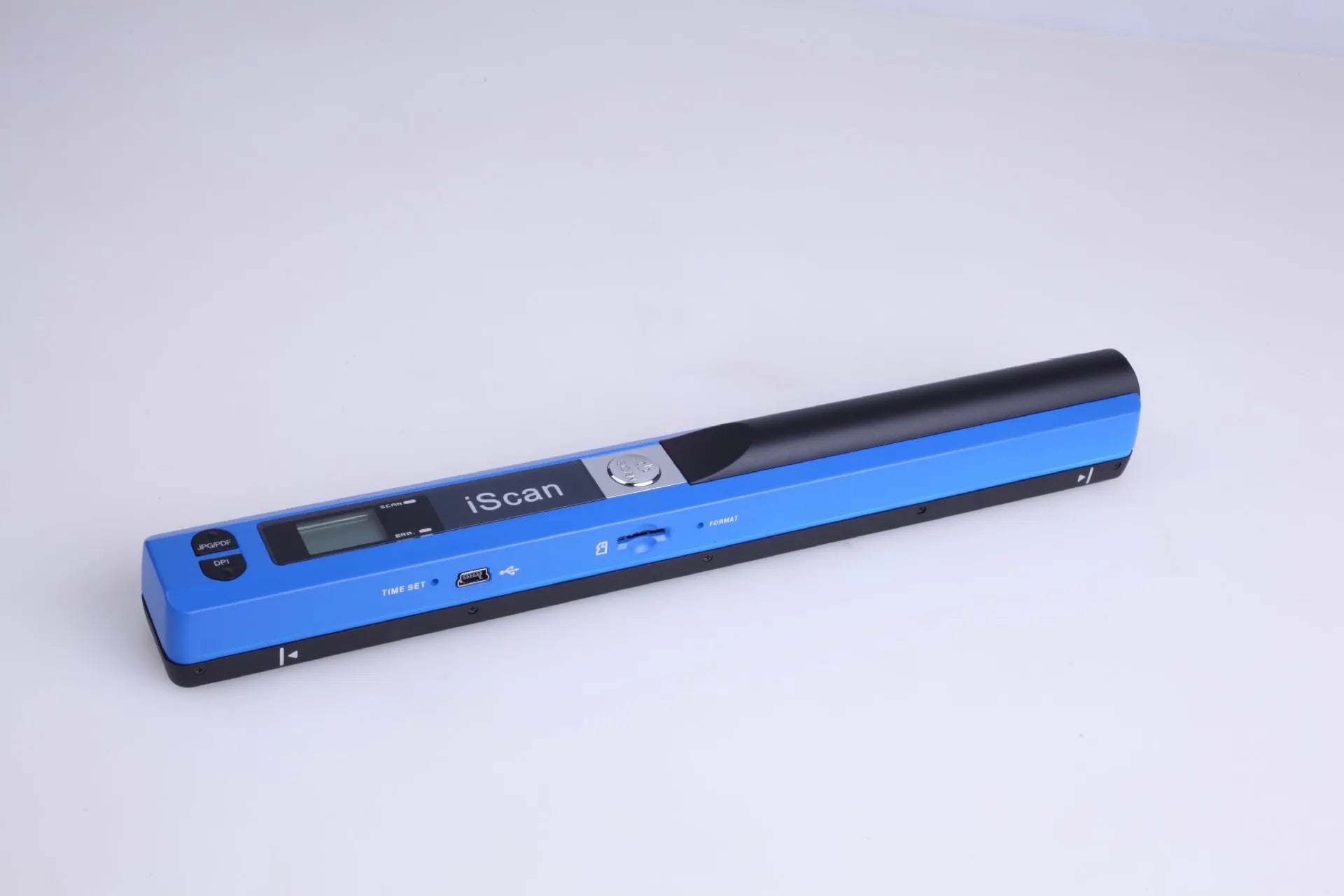 Handheld plastic barcode scanner with USB cable in five colour options