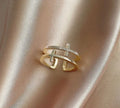 Women's adjustable copper ring with double cross design and zircon stones in white gold finish