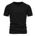 Men's bubble cloth V-neck short sleeve T-shirt in solid colour, loose fit, cotton blend