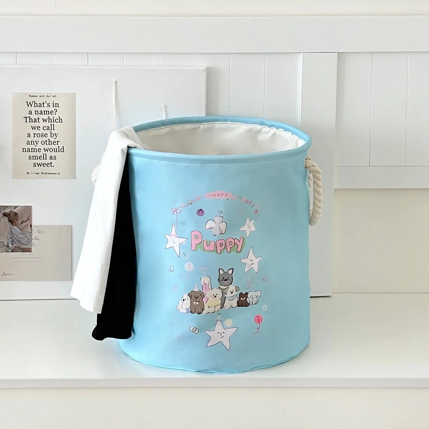 Foldable cotton laundry basket in modern simple style with large capacity for bedroom or bathroom