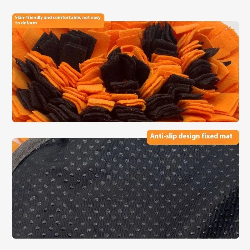 Orange polar fleece pet smell mat for dog slow feeding with textured surface