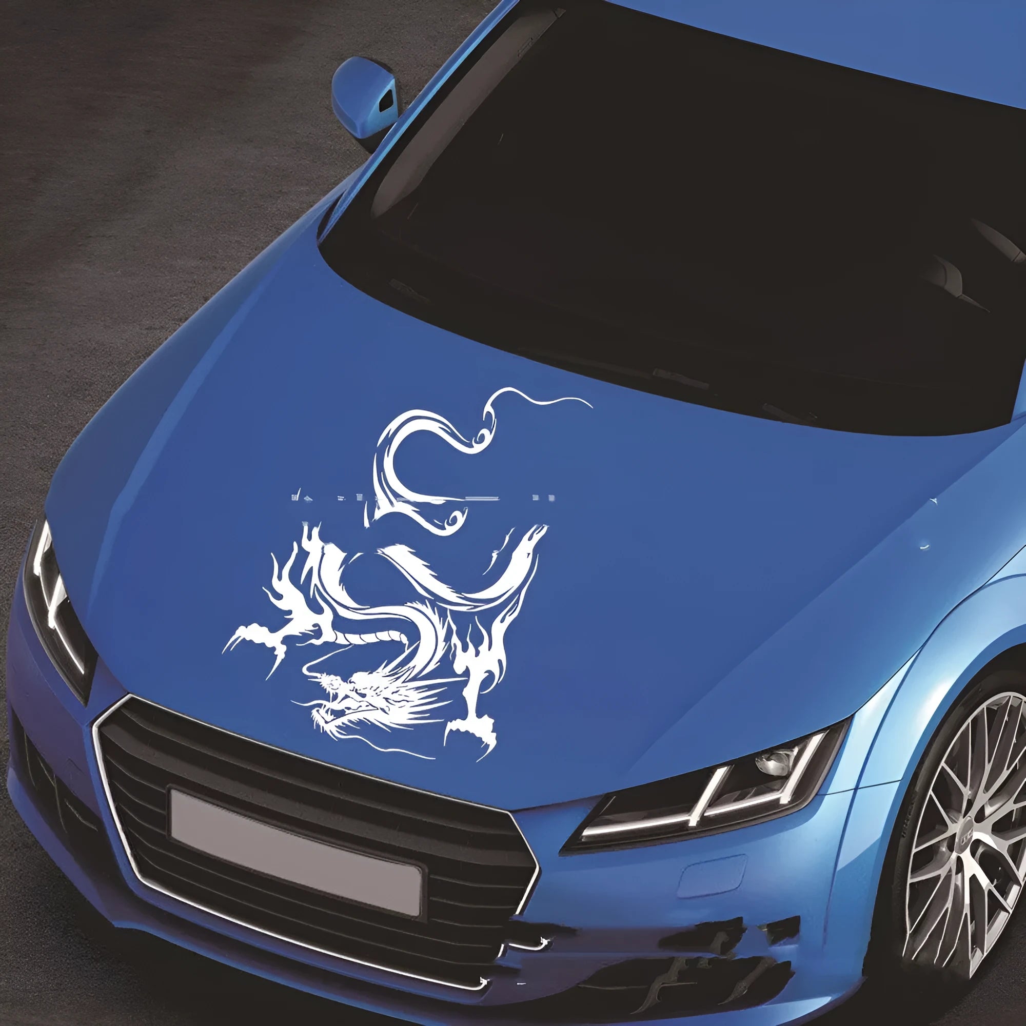 Large black dragon design car body sticker for front end modification, 50cm by 36cm.