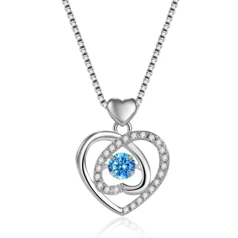 Blue diamond heart necklace and bracelet jewellery set with geometric pendant on 41-50cm adjustable chain