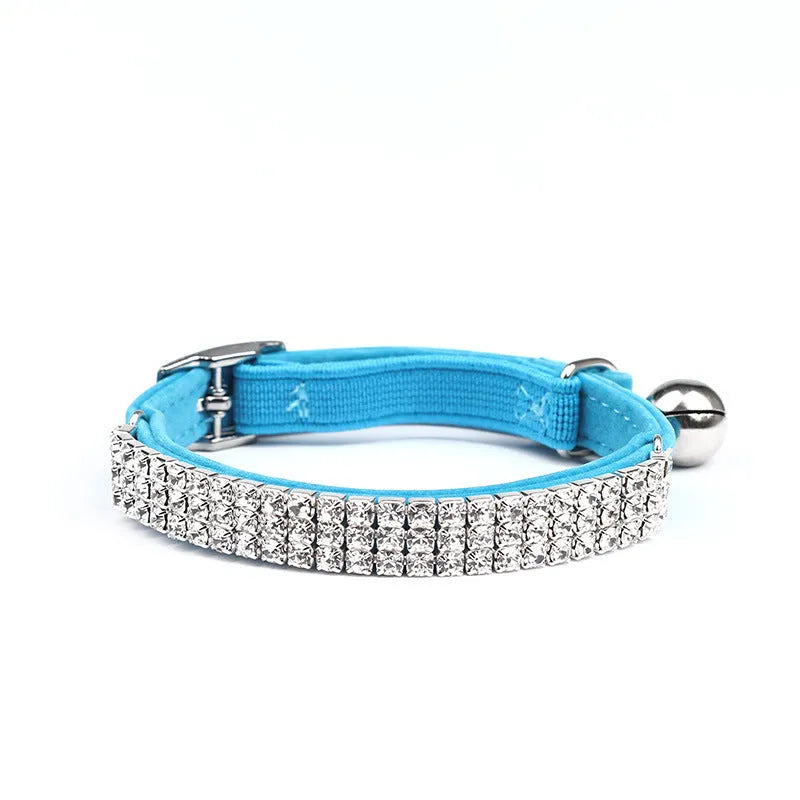 Velvet cat collar with rhinestone decorations in multiple colour options