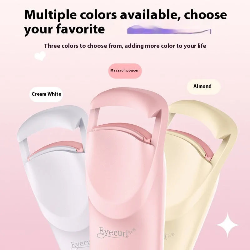 Electric eyelash curler with USB charging cable in cream white, maca pink or vanilla apricot colour options