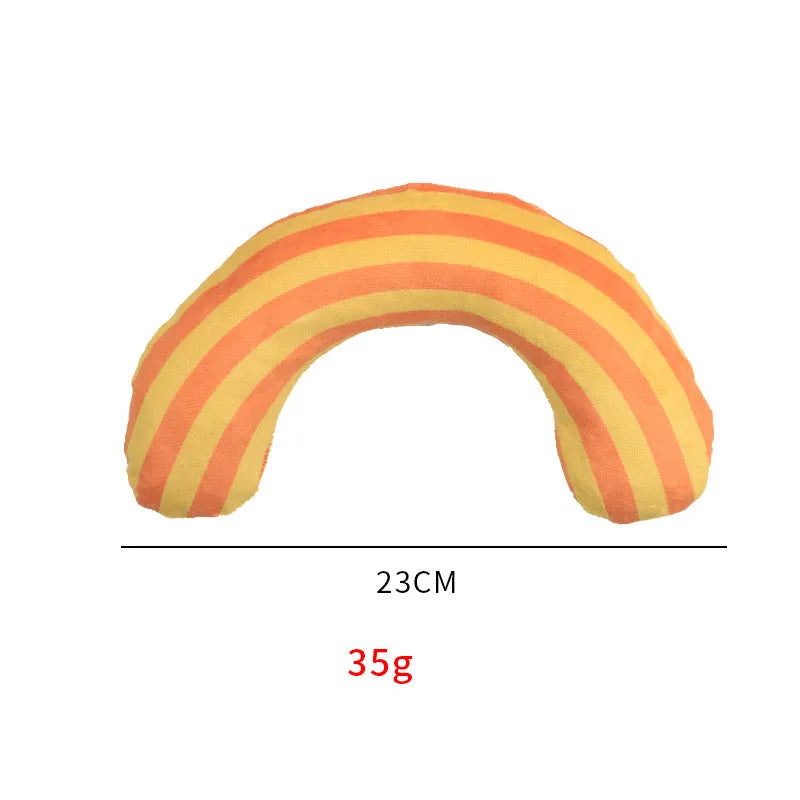 Set of four striped pattern cat pillows with built-in catnip strips measuring 23x20cm