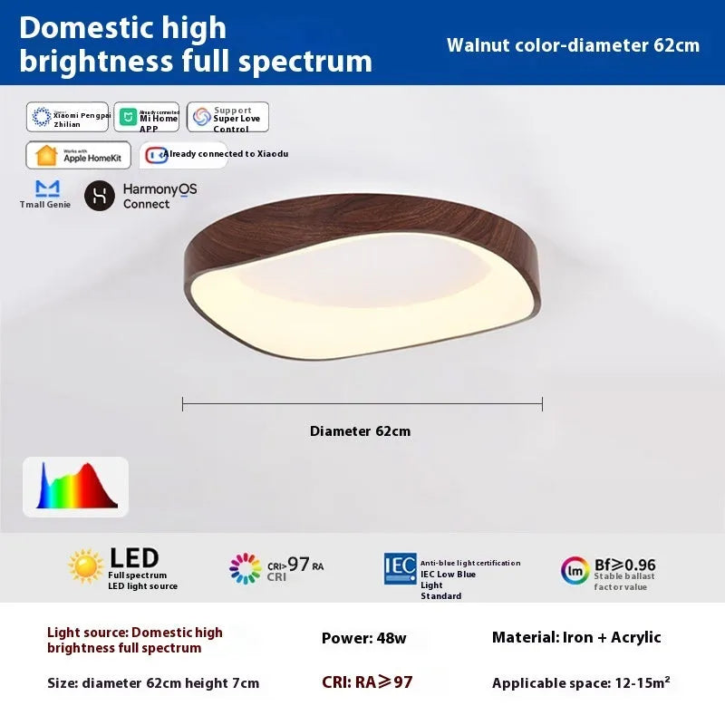 Mid-ancient full spectrum intelligent ceiling lamp in walnut colour for bedroom study use