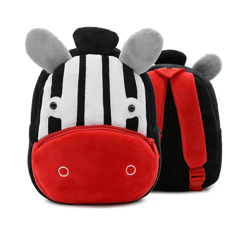 Small cloth animal backpack for kindergarten children, 26.5x24x10.5cm, with zipper pocket, available in multiple colours
