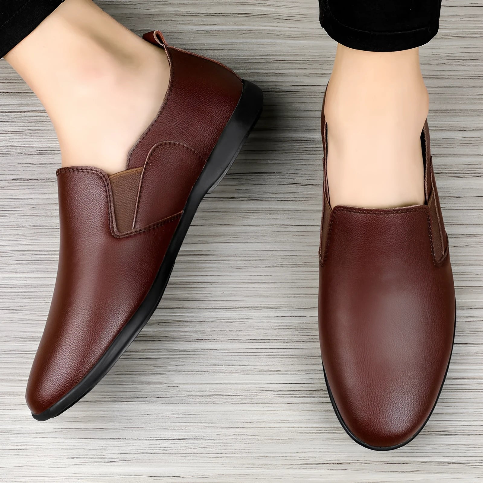 Men's cowhide leather breathable business shoes round toe black colour size 37-46
