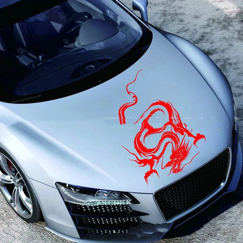 Large black dragon design car body sticker for front end modification, 50cm by 36cm.