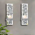 Pair of silver crystal glass wall mounted candle holders in modern minimalist style