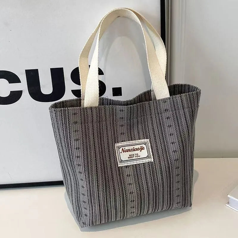 Japanese style corduroy handbag in dark brown colour with large capacity design