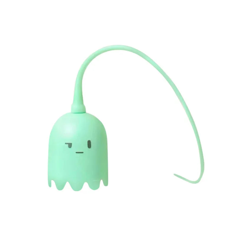 Green electronic cat wand toy with swinging silicone tails for automatic interactive pet play