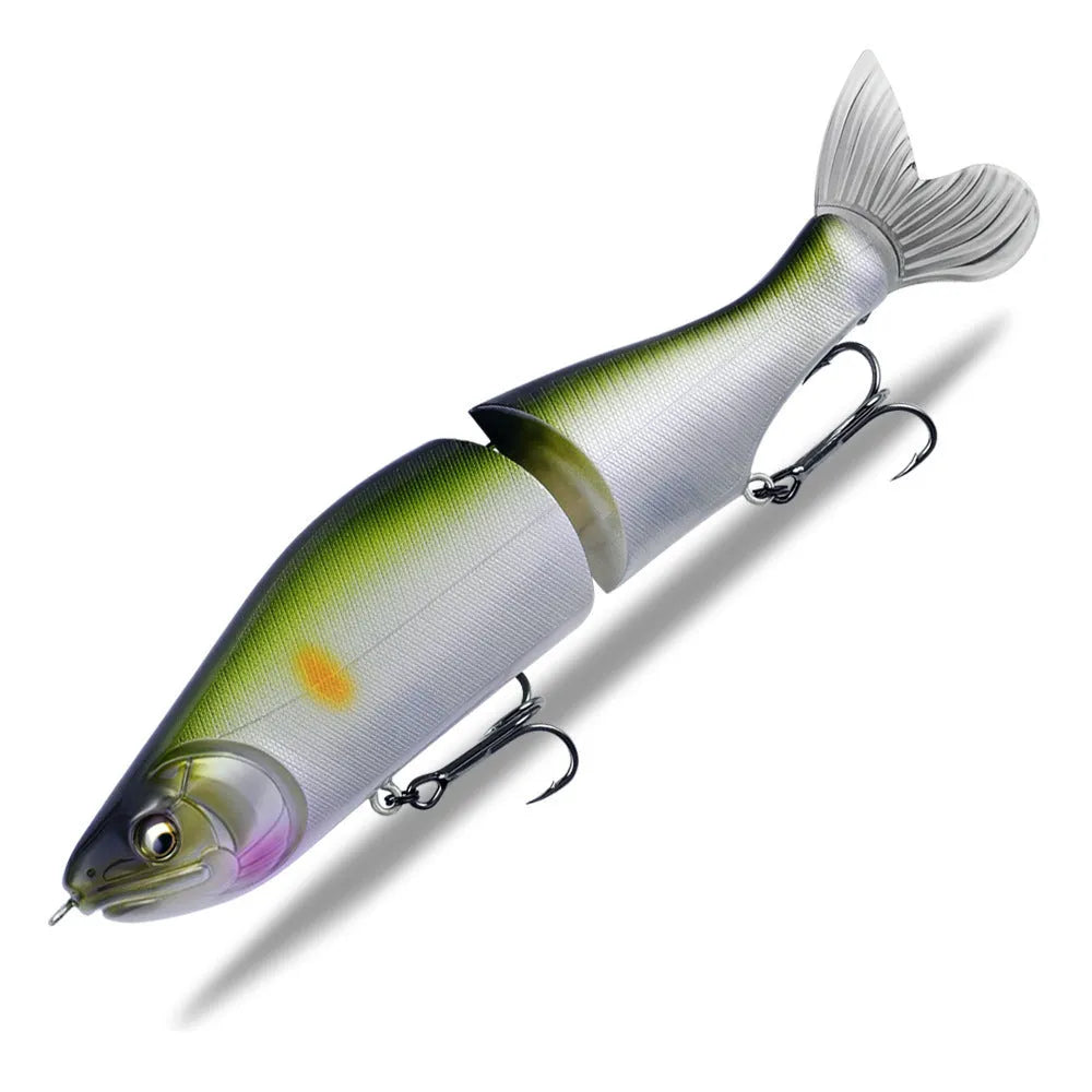185mm plastic bass fishing swimming bait shown in one of fifteen available colours.