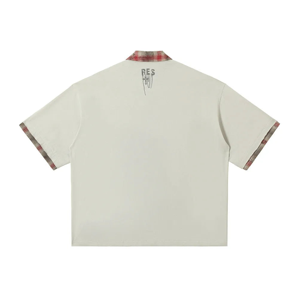 Men's asymmetric graffiti print cotton top in loose street style with short sleeves