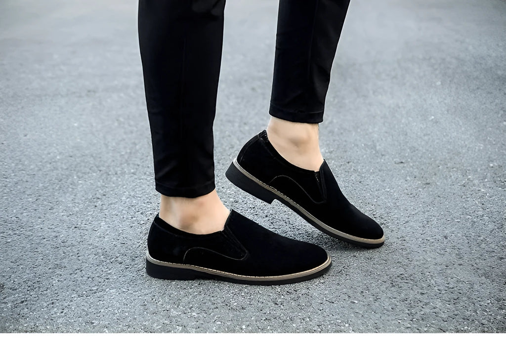 Men's casual leather shoes frosted round toe low heel solid colour artificial PU upper rubber sole flat heel