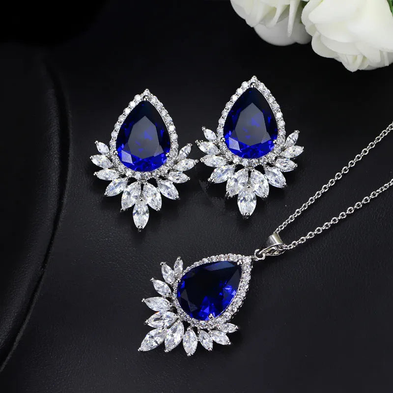 AAA jewellery chain necklace, earrings and bracelet set in blue, red or white for formal events