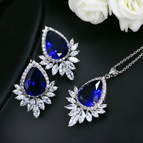 AAA jewellery chain necklace, earrings and bracelet set in blue, red or white for formal events