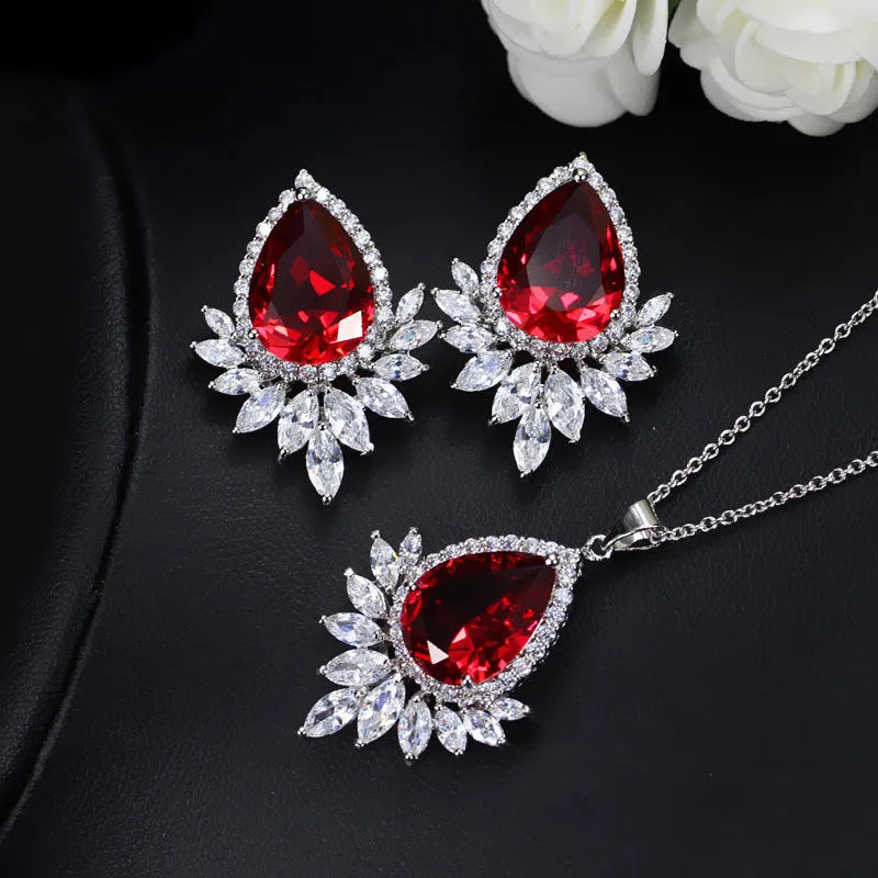 AAA jewellery chain necklace, earrings and bracelet set in blue, red or white for formal events