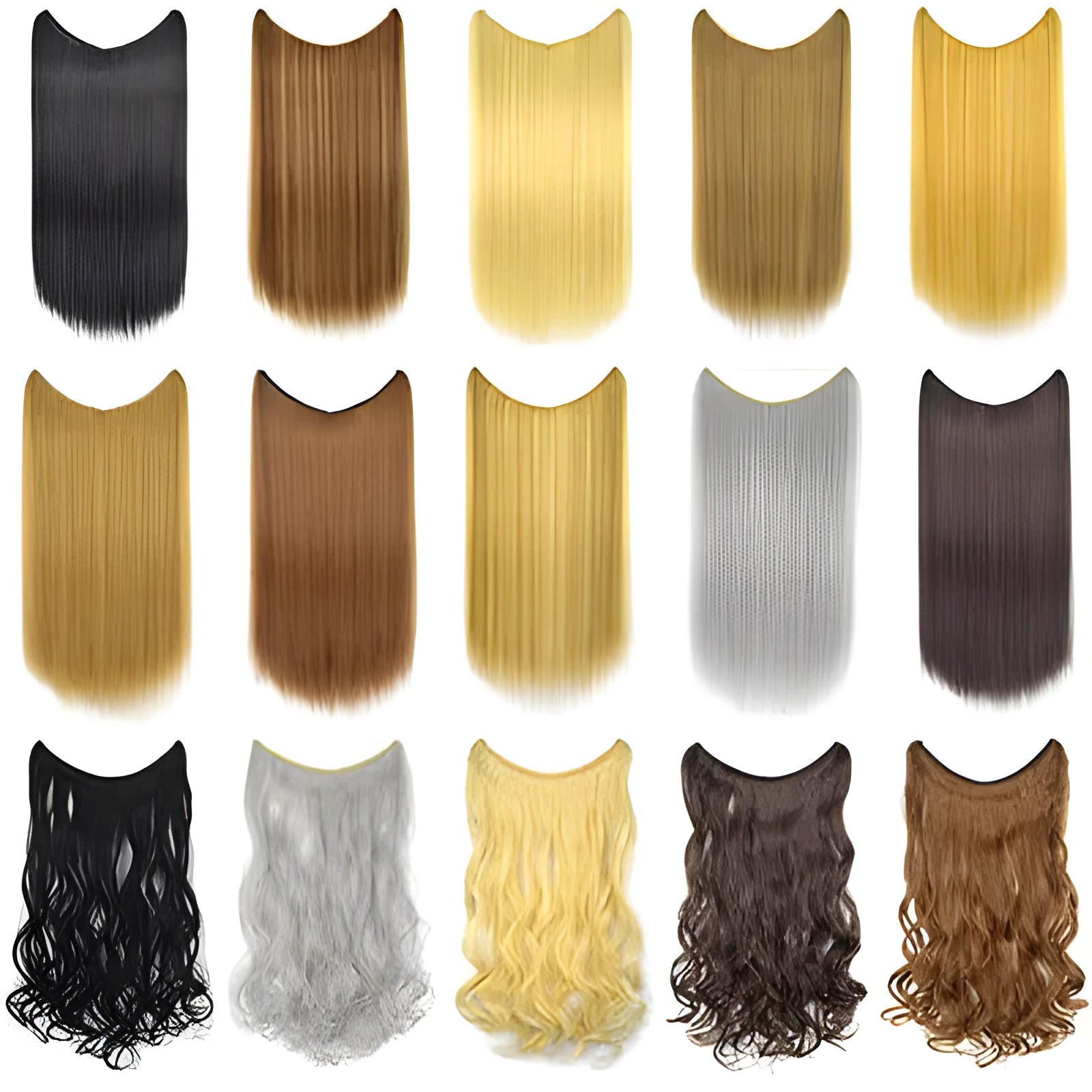 22-inch invisible wire hair extension in silky straight synthetic with no clips for natural volume