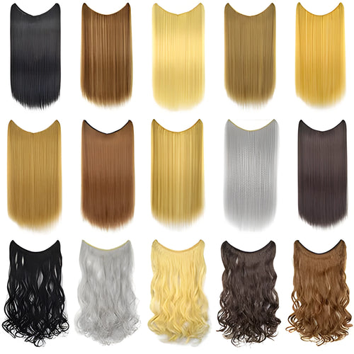 22-inch invisible wire hair extension in silky straight synthetic with no clips for natural volume